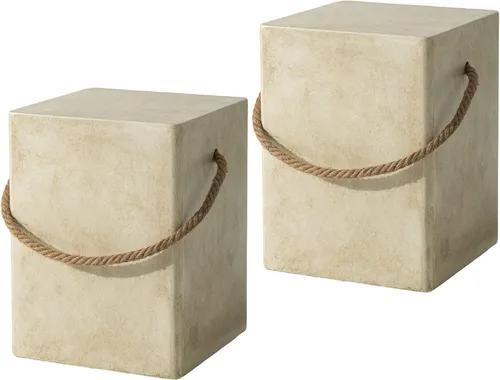 Miniatura 9 de SUNBURY Juego de 2 mesas auxiliares para exteriores, 2 piezas, mesa auxiliar de hormigón para patio, mesa decorativa pequeña de 18 pulgadas de alto