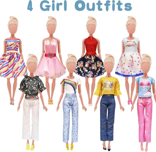 Miniatura 4 de 27 piezas de ropa y accesorios para muñecas de 11.5 pulgadas y 12 pulgadas incluyen 7 atuendos para niños, 7 atuendos para niñas, 3 pares de zapatos