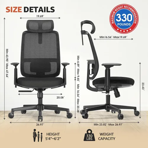 Miniatura 2 de ErgoSift M1 Silla ergonómica de malla para oficina, silla de escritorio de oficina en casa con soporte lumbar ajustable, cómoda silla