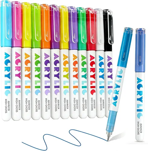 Miniatura 13 de kander Bolígrafos de gel acrílico, 12 colores resaltadores de tinta de gel acrílica con punta de bala, cobertura fuerte, gran capacidad de tinta