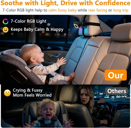 Miniatura 7 de Wkzay Cámara de Coche para Bebé para Asiento Trasero – HD 1080P, Ángulo Amplio de 150°, Visión Nocturna, Fácil Instalación, Luz LED Ajustable