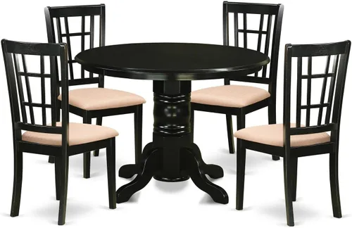 Miniatura 7 de East West Furniture SHNI3-BLK-C Juego de mesa de comedor de 3 piezas para espacios pequeños contiene una mesa de cocina redonda con pedestal y 2