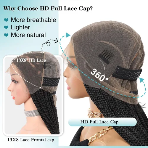 Miniatura 5 de Kalyss Cornrow - Pelucas trenzadas para mujeres negras, peluca trenzada de encaje completo con cabello de bebé, pelucas trenzadas negras naturales