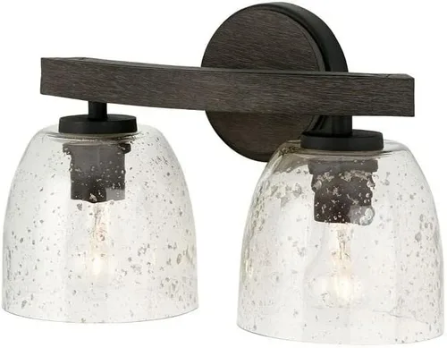Miniatura 2 de Capital Lighting 147621CK-536 Clive - Luces de tocador con cúpula de cristal sembrado de madera de mango cepillado y piedra para baño, 2 luces