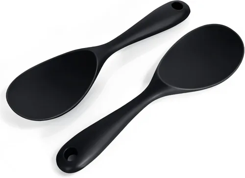 FireKylin 2 piezas paleta de arroz de silicona, cuchara espátula antiadherente para arroz, cuchara para arrocera resistente al calor (negro)