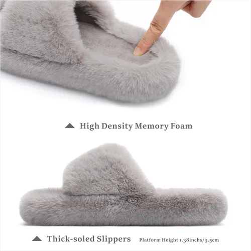 Miniatura 2 de Pantuflas de espuma viscoelástica para mujer, pantuflas de dormitorio para mujer, mullidas, cómodas, con forro de piel sintética, suela