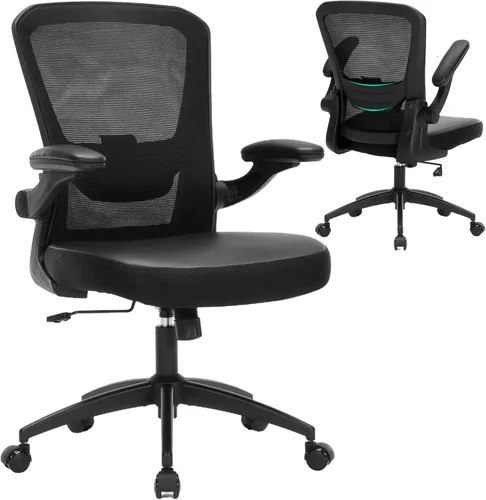 Silla de oficina ergonómica de 400 libras, silla de escritorio de malla de piel sintética con soporte lumbar, brazos abatibles, ruedas giratorias,