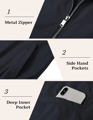 Miniatura 6 de MAGCOMSEN Chaqueta bomber para hombre, ligera, cortavientos, con cremallera, resistente al viento, casual, primavera, otoño, abrigo para golf