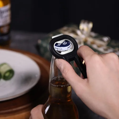 Miniatura 5 de Linoroso Abrebotellas magnético para refrigerador, abridor de botellas de cerveza y abrelatas de soda con captador de tapas, abridor de cerveza negro
