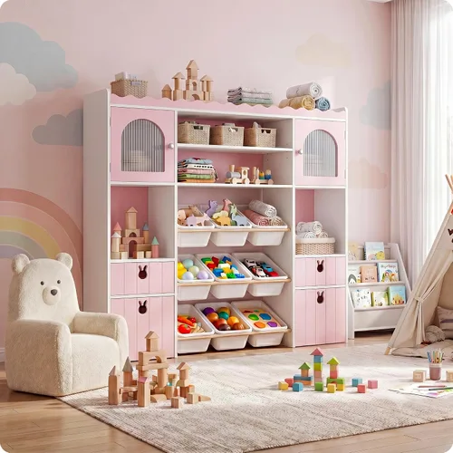 Miniatura 7 de 46.46" H Kids Toy Storage Organizer,Toy Chest with Book Shelf,Toy Bins,Storage Cubbies,Drawer and Rolling Cubbies,Easy Access and Clean,Space Saving