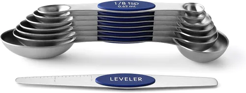 Miniatura 8 de Spring Chef Juego de 8 cucharas medidoras magnéticas de acero inoxidable con nivelador, cucharadita resistente y cucharada medidora con imanes N45