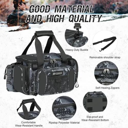 Miniatura 3 de X Strike Bolsa de pesca - Almacenamiento impermeable con 4 cajas de aparejos 3600, bolsa de hombro de agua salada y agua dulce para camping, caza