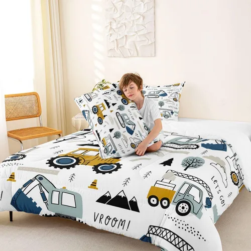 Miniatura 4 de Feelyou Juego de edredón de dibujos animados para niños, juego de ropa de cama de construcción para niños pequeños, equipo de decoración de Multi 09