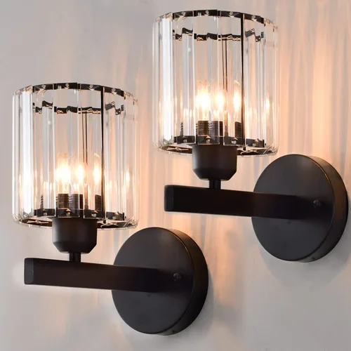 Miniatura 11 de TISLYCO Juego de dos apliques de pared de cristal, modernos apliques de pared con bola de cristal colgante, lámpara de montaje en pared, lámpara