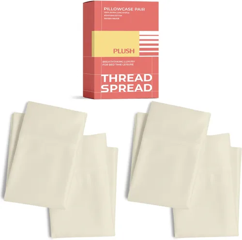 Miniatura 13 de Thread Spread Fundas de Almohada de Algodón Egipcio 100% Tamaño Estándar/Queen Juego de 2 - Fundas de Almohada Beige Satén de Lujo con Cuenta