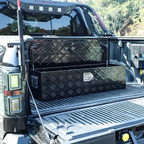 Miniatura 7 de Caja de herramientas de aluminio resistente de 39 pulgadas, caja de herramientas para camioneta, automóvil, remolque, al aire libre, caja