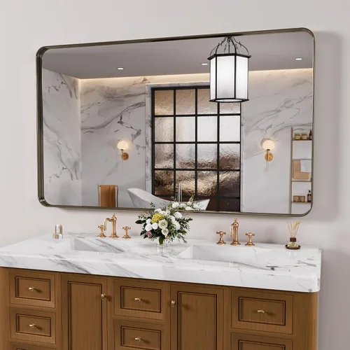 Miniatura 55 de JISOSO - Espejo de baño de 24x36 pulgadas con marco de metal cepillado color níquel, espejo con marco de metal cepillado plateado para pared, espejo