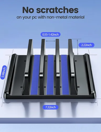 Miniatura 4 de Vaydeer Organizador vertical de 3 ranuras para laptop, soporte de almacenamiento para portátil hecho de plástico ABS de alta calidad, diseño 5 en 1
