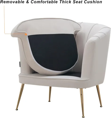 Miniatura 7 de Silla de barril moderna de terciopelo con acento, sillón con patas doradas para sala de estar, dormitorio, oficina en casa, silla de club