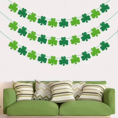 Miniatura 7 de JOZON Paquete de 3 carteles de fieltro con trébol para el día de San Patricio, decoración de trébol de la suerte, decoración de fiesta con cuerdas