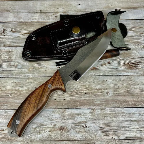 Miniatura 2 de Cuchillo de caza de hoja fija hecho a mano, cuchillo táctico de hoja N690 con funda de cuero y arrancador de fuego de magnesio, cuchillo táctico