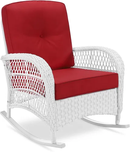 Miniatura 31 de VIVIJASON Mecedora de mimbre para exteriores, silla mecedora de ratán para patio con cojines y marco de acero, muebles de mimbre mecedores