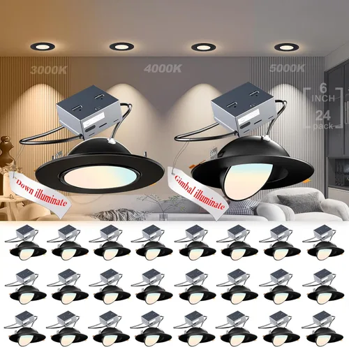 Miniatura 13 de Lightdot - Paquete de 6 luces LED empotrables con rótula de 6 pulgadas, ajustable 360°+90°, temperatura de color de 3CCT seleccionable y regulable