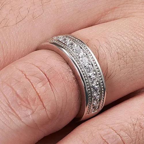 Miniatura 6 de SweetJew Anillo de boda para hombre, plata de ley 925, anillo de boda para él, 1 quilates, 11, redondo, 5A, circonita cúbica, anillos de promesa