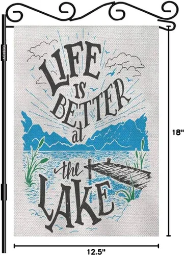 Miniatura 6 de AOYEGO Bandera de arpillera para jardín de doble cara con texto en inglés "Life Is Better At the Lakeside" (La vida es mejor en el lago) de tela