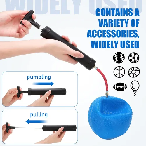 Miniatura 3 de Zhehao Kit de bomba de bola portátil de 10 pulgadas con boquilla de aguja y manguera de extensión para fútbol, fútbol, baloncesto, voleibol, globo