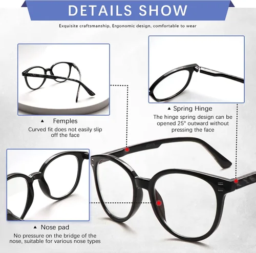 Miniatura 5 de COJWIS Reading Glasses Blue Light Blocking 5 Pack Spring Hinge Fashion Readers for Men and Women Anti Glare Filter Eyeglasses 143-2 5C