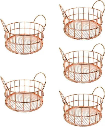 5 cestas redondas de metal para almacenamiento, organizador de mesa versátil para artículos de tocador de maquillaje y cestas de alambre más
