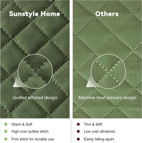 Miniatura 3 de SunStyle Home Colchas Tamaño Queen Verde Oliva, Cubrecamas Edredón Ligero, Juego de Ropa de Cama Tamaño Full Queen, Colcha Coverlet con Costuras 01