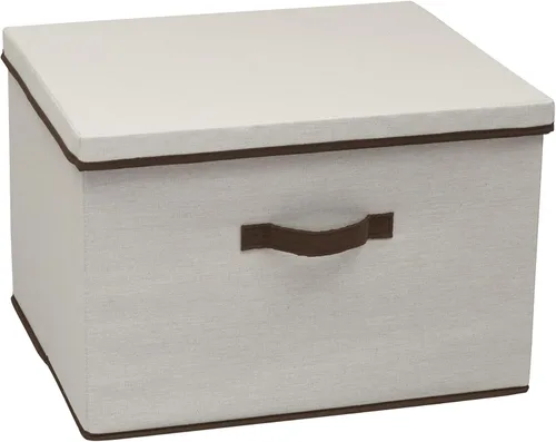 Miniatura 12 de Household Essentials 513 - Caja de almacenamiento con tapa y asa, lona beige natural con ribete marrón, tamaño grande