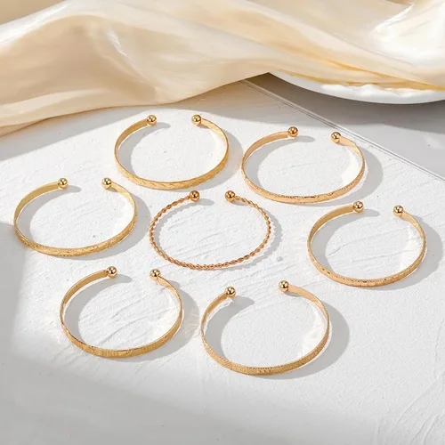 Miniatura 6 de Juego de pulseras de oro bohemio para mujer, estilo vintage, apilables, con flechas ajustables, hexagrama torcido, grabado, brazalete abierto