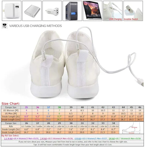 Miniatura 7 de Hot Dingding Zapatos con luz LED para niñas y niños, zapatos de fibra óptica para niños, zapatillas de deporte LED con carga USB luminosas