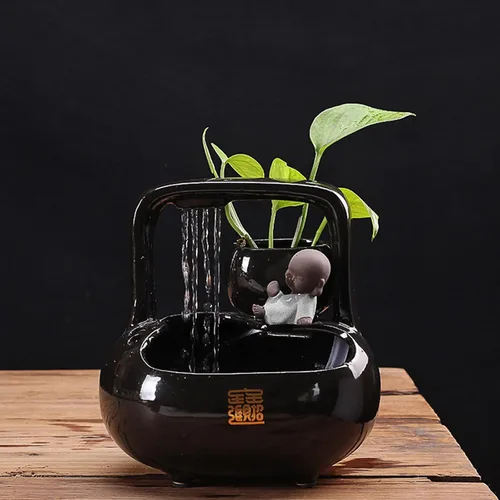 Miniatura 3 de Fuente de mesa Ndoor Zen, fuente de cerámica, fuente de mesa, fuente de mesa de cascada de cerámica negra brillante para oficina, decoración