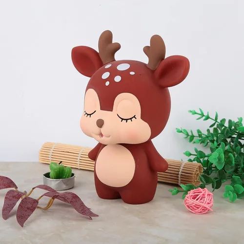 Miniatura 5 de Alcancía, Marrón Forma De Dibujos Animados Innovador Niño Niño Niña Caja Olla Casa Deco ion IRL Supvox Ciervo Ahorro De Dinero