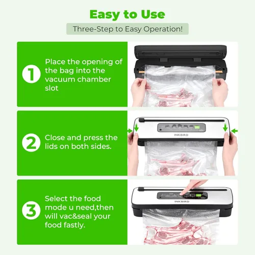 Miniatura 9 de Máquina selladora al vacío, INKBIRD potente de 130W de alta potencia con modos de 6 alimentos líquidos/húmedos/secos, sistema compacto de Negro