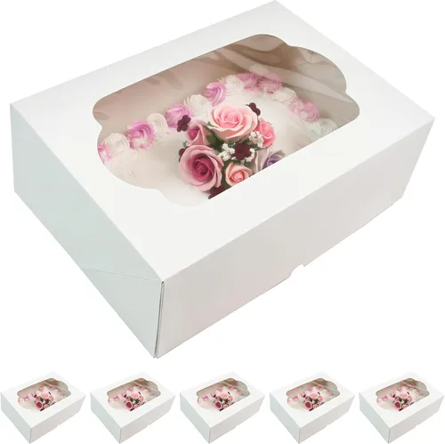 Miniatura 14 de Global Sugar Art Caja para pastel de 10 hojas con ventana, resistente, autoemergente (14 x 10 x 4 pulgadas, rayas blancas y negras)