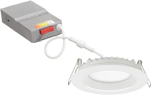 Juno Luces LED Empotradas de 4 Pulgadas Redondas Tipo Oblea Descendente, Temperatura de Color Blanco Conmutable 5-en-1, 120 Voltios, Moldura
