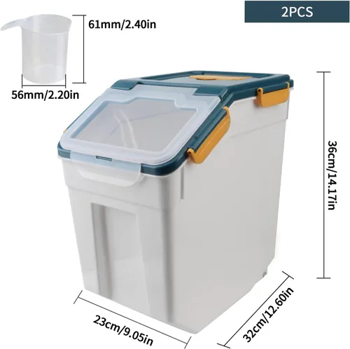 Miniatura 8 de AnRui Contenedor hermético de almacenamiento de harina de 25 libras, cubo de almacenamiento de granos de plástico, dispensador de cereales de arroz