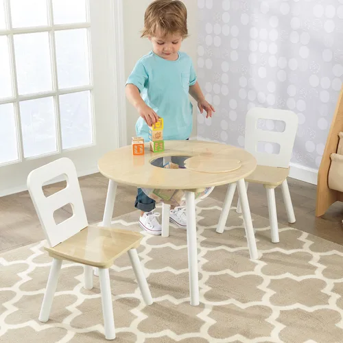 Miniatura 2 de KidKraft Conjunto de mesa de almacenamiento redondo y 2 sillas - Natural y blanco, 23.5 x 23.5 x 17.3