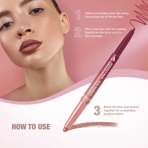 Miniatura 9 de Absolute New York ALD02 Perfect Pair Lip Duo - Labios más completos y más fuertes, sombra más profunda para contornear labios, lápiz labial satinado