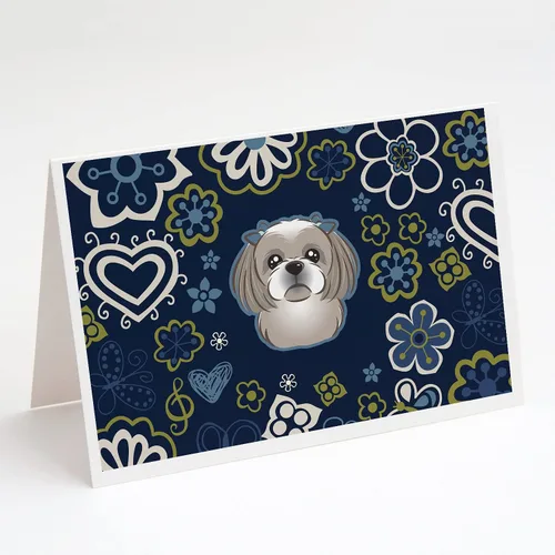 Miniatura 9 de Caroline's Treasures BB5095GCA7P - Tarjetas de felicitación y sobres con diseño de flores azules y sabuesos afganos, paquete de 8 tarjetas en blanco