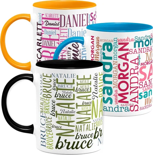 Tazas de café personalizadas con arte de nube de palabras, 12 colores y 9 fuentes artísticas, 11 onzas. Regalos personalizados para parejas, hombres