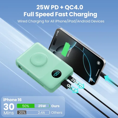Miniatura 55 de Cargador portátil magnético de 10800 mAh para iPhone con cables integrados, cargador de batería inalámbrico 6 en 1 con cargador iWatch, pantalla LCD