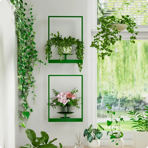 Miniatura 17 de Soporte para plantas de pared de metal negro, paquete de 2 soportes para plantas montados en la pared y soportes colgantes para macetas