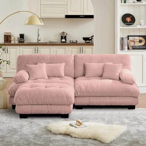 Miniatura 46 de Reposapiés Otomano Tapizado de Terciopelo con Cojín para Sofá Seccional Sofá 300 libras para Sala de Estar (Beige)