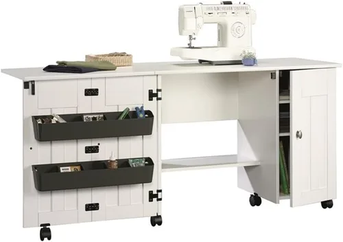 Miniatura 7 de Mueble móvil para costura y otras manualidades de madera de cerezo Blanco suave